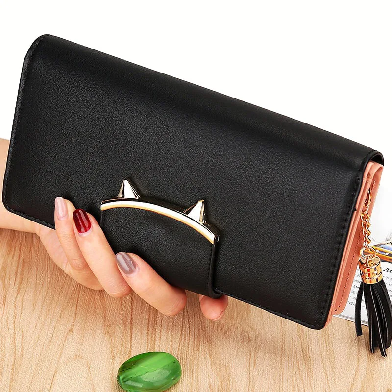 

Fashion Women Purses Long Clutch Cat Lady Wallets Moneybags Girls Coin Purse Tassels Handbags Burse Bags Billfold Wallet Clips