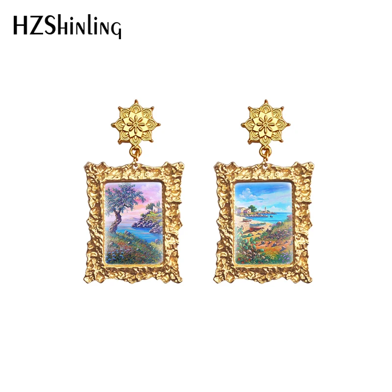 2020 New Painting of Sicily Retro Earring Travel Art Photo Earrings Mandala Charm Accessories Glass Dome Jewelry