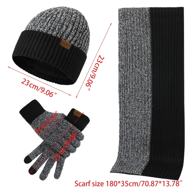 3 Pcs/set Unisex New Double-sided Color Matching Scarf Autumn Winter Fashion Men Women Simple Thickening Hat Gloves Set