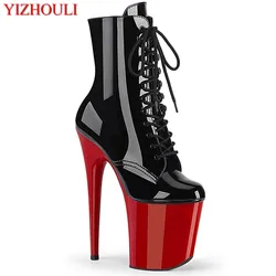 8 inches, model stage ankle boots, 20 cm stiletto heels, bright face sexy princess pole dancing, beautiful dancing shoes