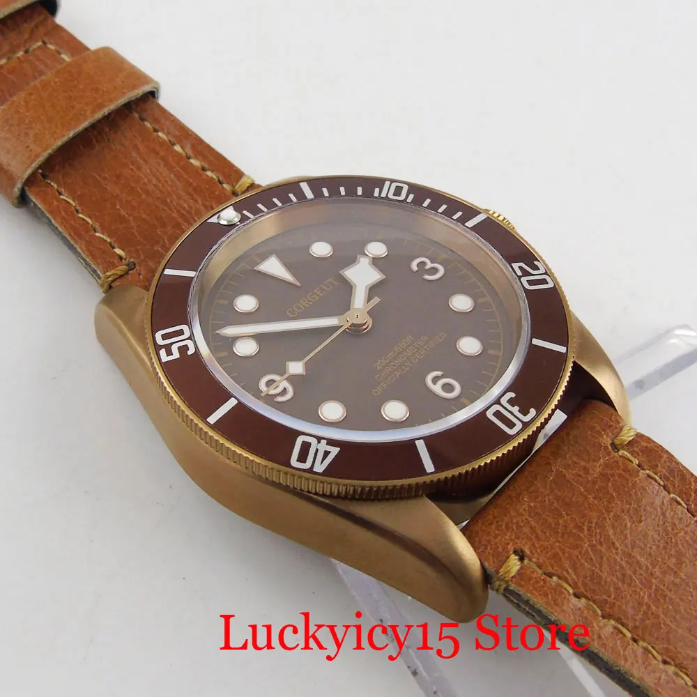 Bronze 41mm Mechanical Men Wristwatch Coffee Dial Round Case Rotating Bezel NH35A Automatic Movement Deployment Clasp