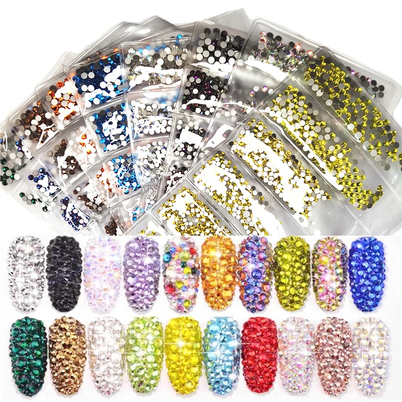 All Colors SS3-SS10 Mix Sizes Crystal Glass Non Hotfix Rhinestone Glitter Strass Glue On Rhinestone for Nail Art Decorations