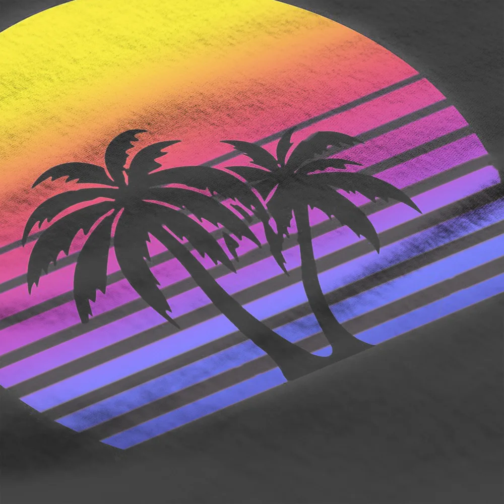 Beach Summer Sea TShirt for Men Synthwave Sun Palm Trees Essential Soft Leisure Tee T Shirt High Quality Trendy Fluffy