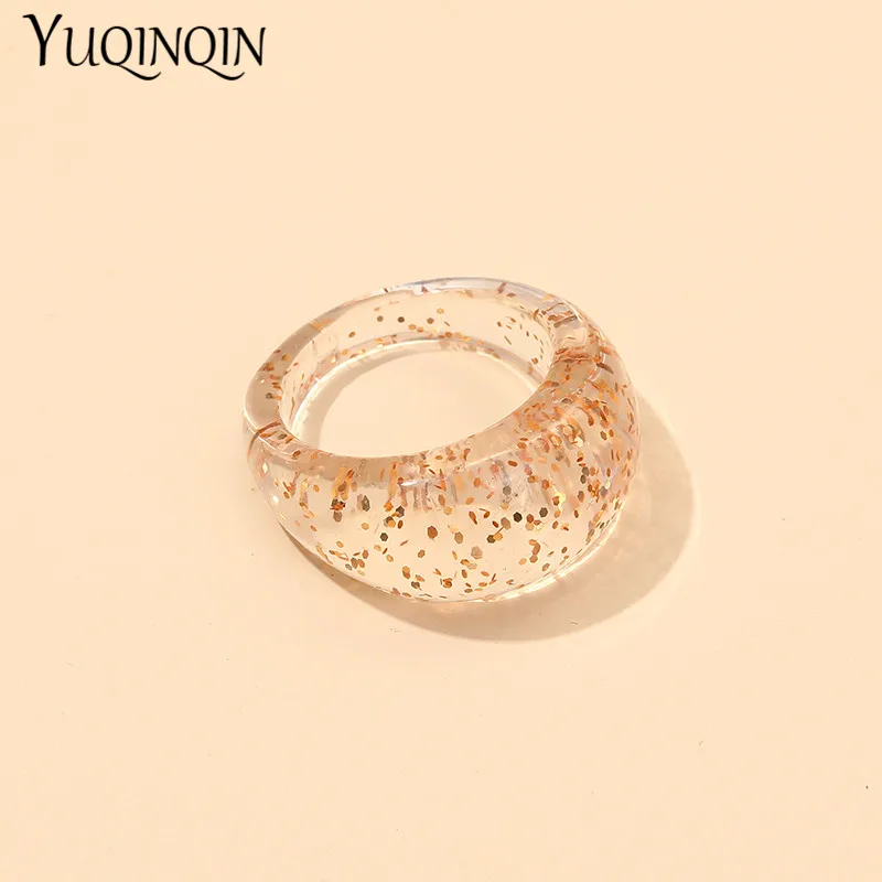 Trendy Transparent Acrylic Finger Ring For Girls Vintage Accessories Sequins Chic Rings Set For Women Minimalist Fashion Jewelry