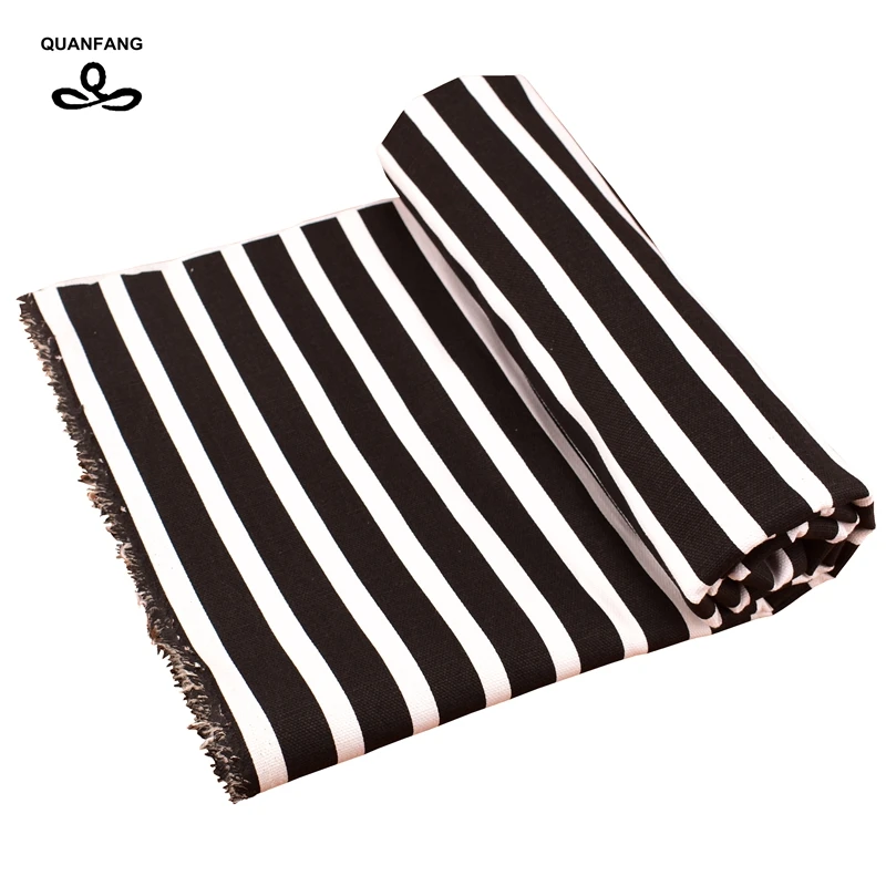 QUANFANG Black & white stripes patterns cotton Canvas Fabric For Handmade Cloth Sofa Curtain Bag Shoes Home Decoration Material