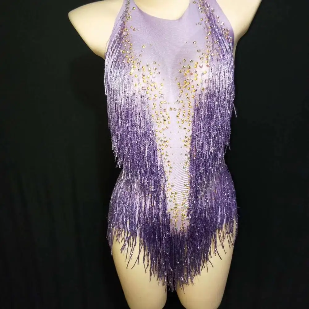 Tassel Rhinestone etap body Sexy elastyczne Latin Dance kombinezony kobiety klub nocny Disco DJ wydajność ubrań akrobatyczne kostiumy