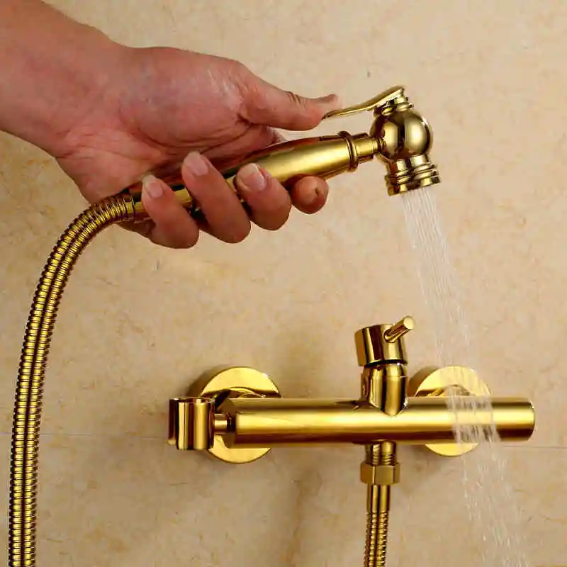 Shinning Gold Bidet Shower Faucet Solid Brass Bidet Faucet Muslim Ducha Higienica Hot Cold Water Mixer Tap Toilet Faucets