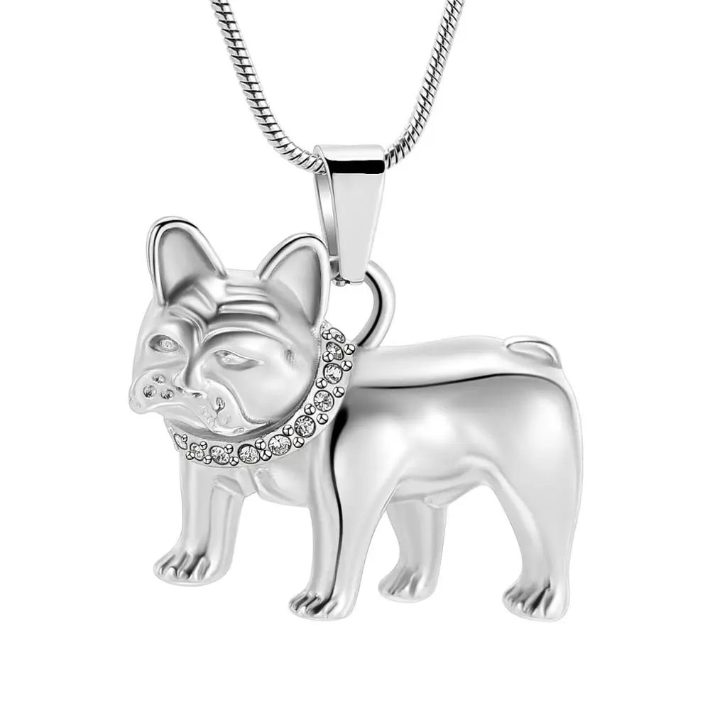 

Dog Memorial Necklace Hold Crystal Bulldog Stainless Steel Cremation Jewelry For Ashes Keepsake Pendant Animal