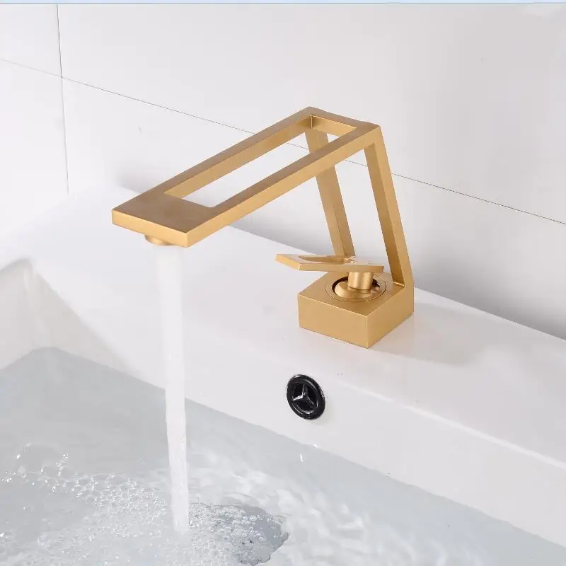 Bathroom Faucet Solid Brass Bathroom Basin Faucet Cold & Hot Gold Brass Water Mixer Sink Tap  Deck Mounted Black Tap Top Sale