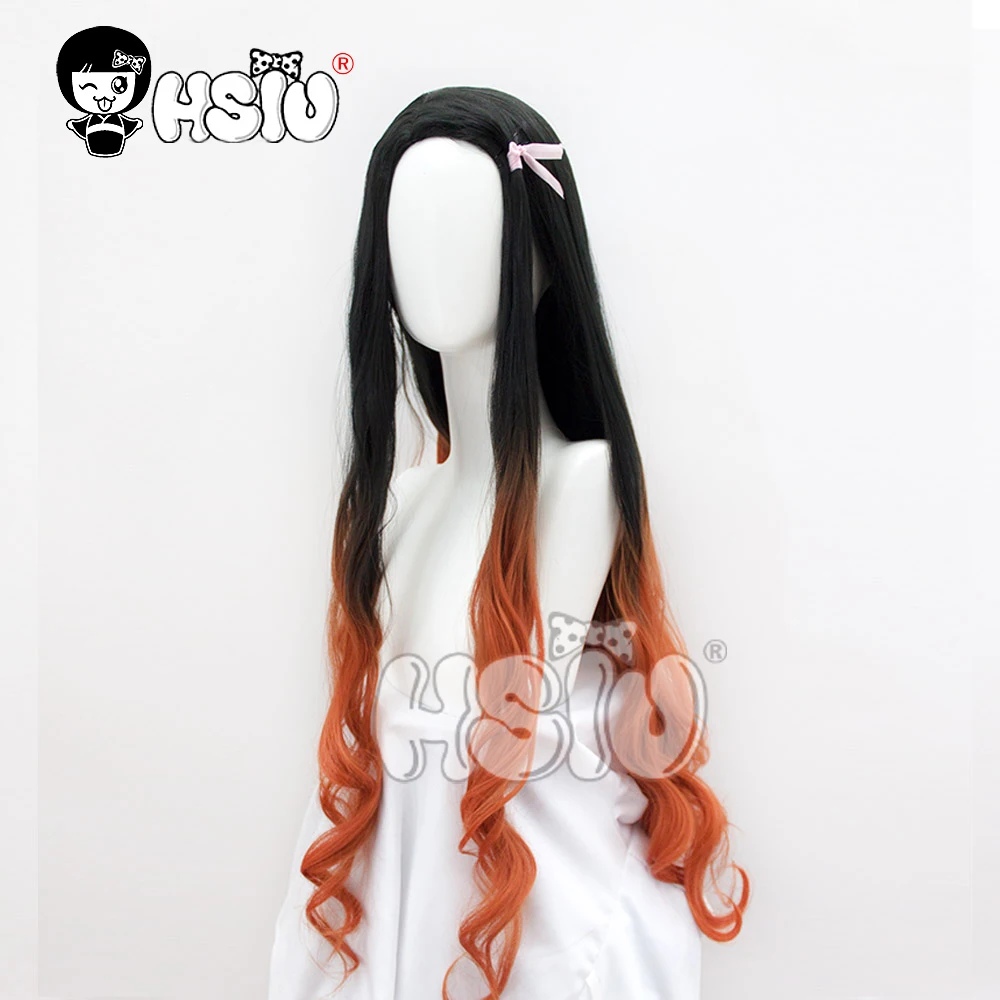 

Demon Slayer Cosplay wig Kamado Nezuko cosplay wig HSIU Black and orange gradient long curly hair+Free wig cap