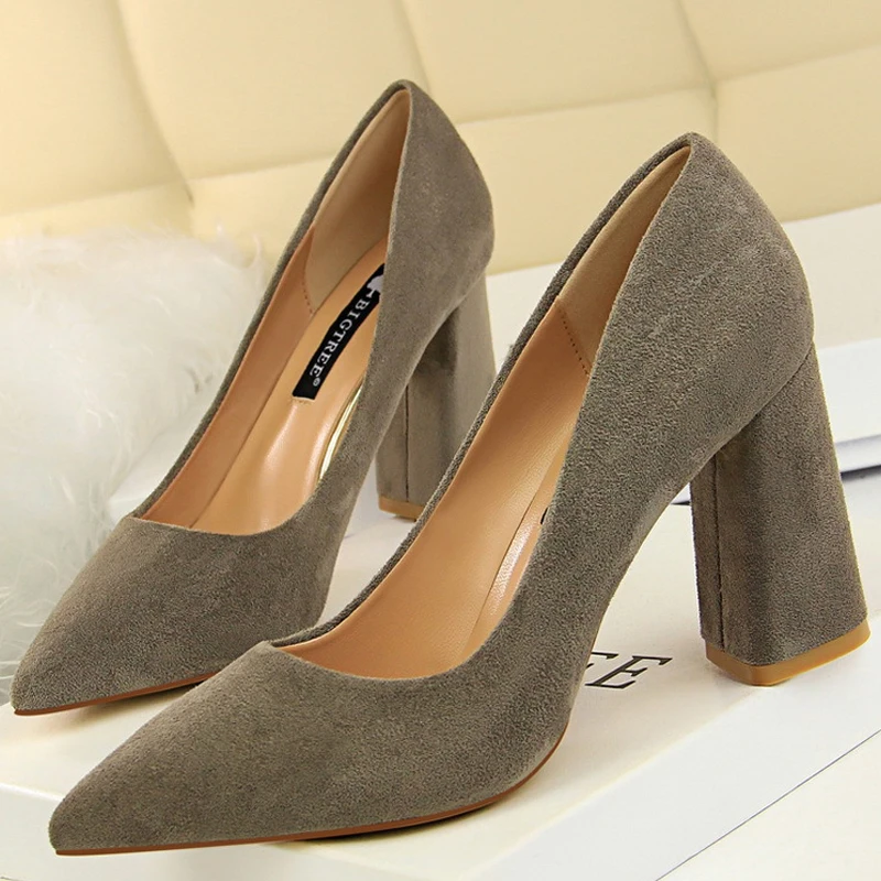 BIGTREE Shoes Thick Heel Woman Pumps Suede Women Heels Office Shoes Pointed Toe High Heels Wedding Shoes Female Heel Shoes