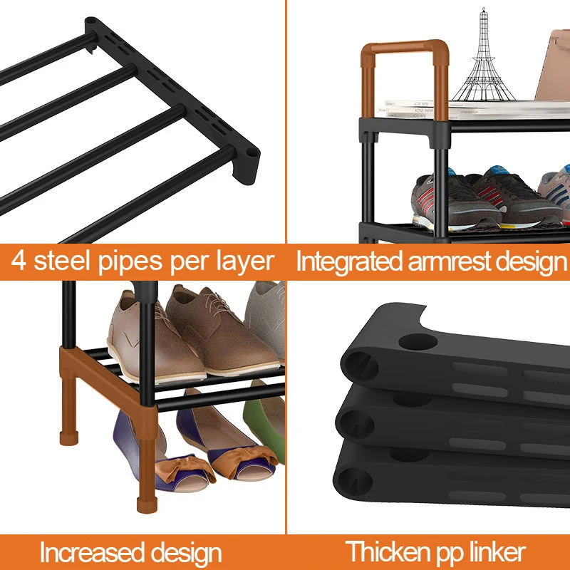 Étagère à chaussures en métal à assemblage simple, support d\'étagère à chaussures, armoire noire, support d\'évaluateur, chaussures peu encombrantes,