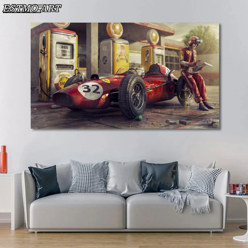 Canvas Painting Vintage Car Posters Ferraris Classic Racing Car 3D Artwork Wall Art Picture Prints Cuadros Decoracion Dormitorio