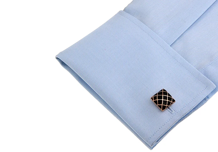 Men's Check Cuff Links Black Color Quality Brass Material Golden Plating Design Cufflinks Wholesale & Retail