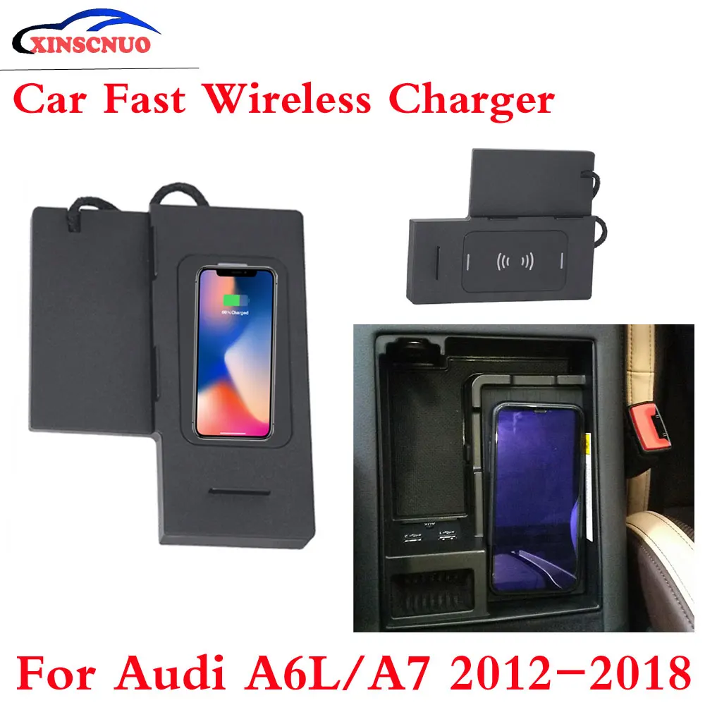 10W QI Car wireless Charger Photo For Audi A6L/A7 2012-2016 2017 2018 Fast Charging Case Plate Central Console Storage Box