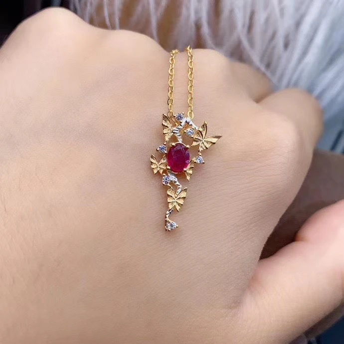 KJJEAXCMY Fine Jewelry 925 Sterling Silver Inlaid Natural Ruby Fashion Woman's New Pendant Necklace Support Test