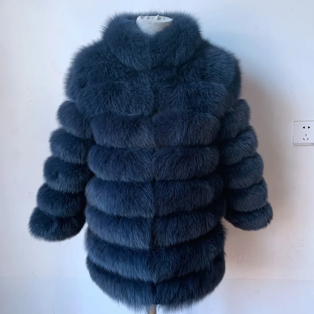 QIUNUOXI Hot Sale Luxurious Winter Thick Warm Real Genuine Fox Fur Coat 100% Real Fox Fur Jacket Outwear Overcoat Plus Size