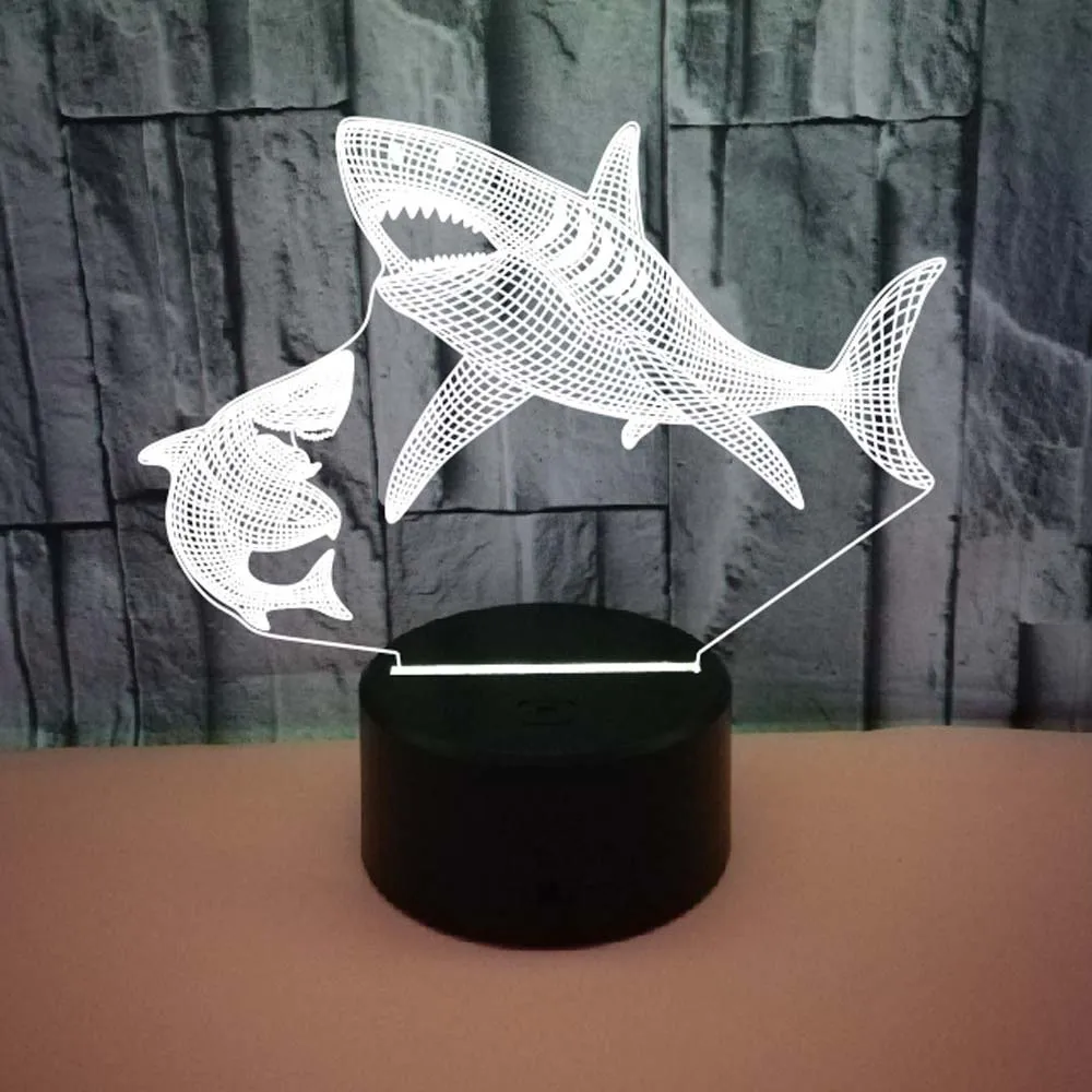 

New Shark 3d Led Night Light Colorful Touch Vision 3d Led Lamp Gift Decoration Atmosphere Small Usb Nightlight