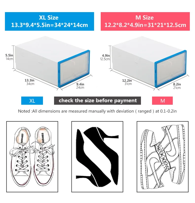 Caja de almacenamiento de zapatos transparente, organizador de zapatos de plástico grueso, plegable, a prueba de polvo, apilable, combinado, 6