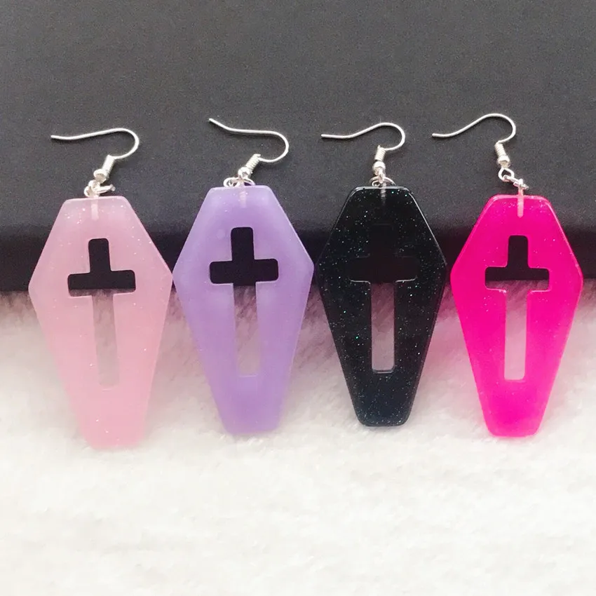 1pair Women Drop Earrings Big Size Cutout Coffin Planchette  Flatback Resin  Dangle Earrings Fashion Jewelry