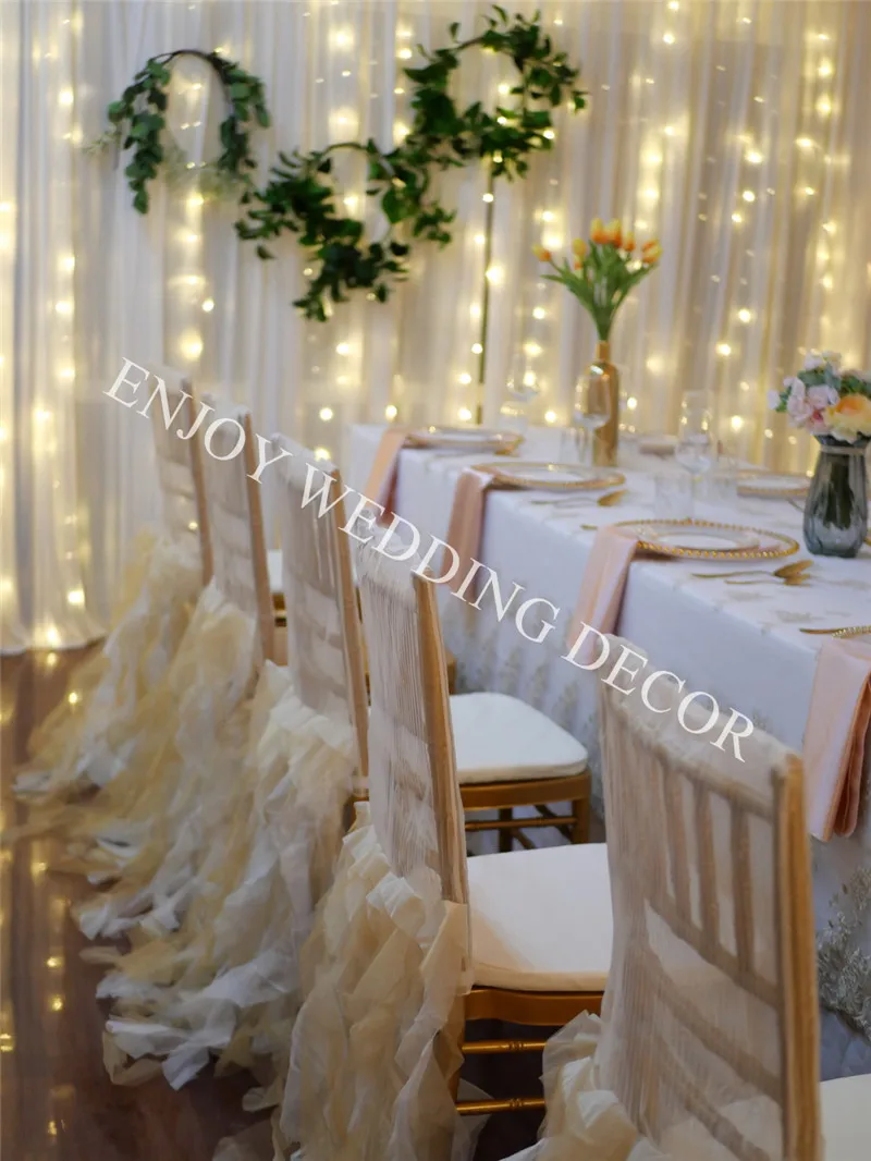 

10pcs YHC#109 crinkle pleats & curly willow organza chiavari chair back cover for chair decor