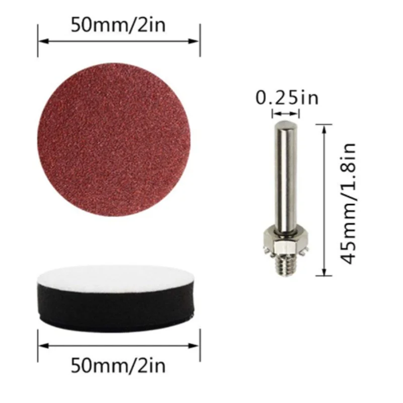 100pcs 50mm/2\'\' Orbit Sanding Polishing Sheet Sandpaper Round Shape Sander Velcro Discs Mixed Grit Polish Pad + cushion sleeve