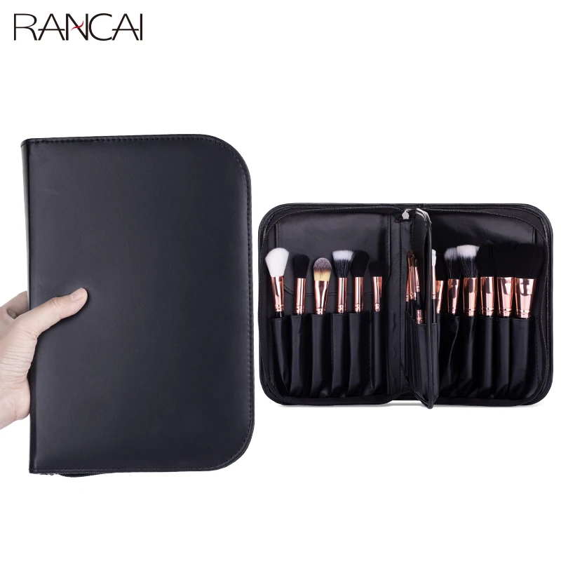 RANCAI Makeup Brush Bag Zipper 29pcs Brushes Holder Case Artist Pockets Storage For Men Women Cosmetic Brush Case