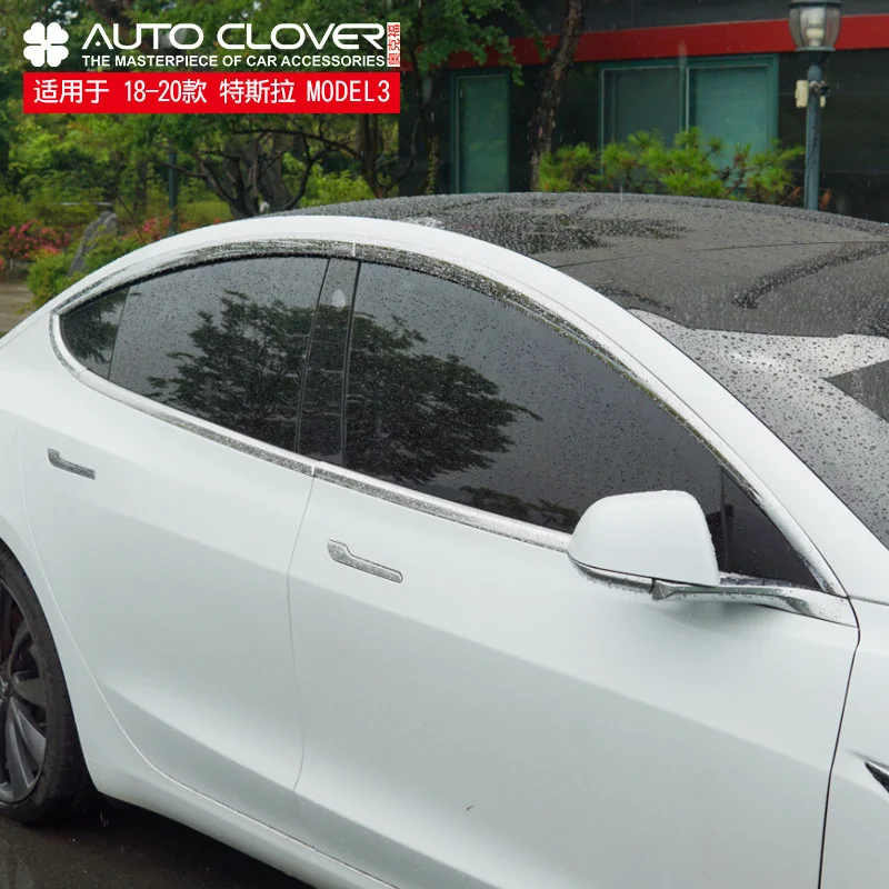 Chrome Porta Visor Side Janela Deflector Sombra, Sun Chuva Escudo, Silver Trips, Beiras para Tesla Model 3