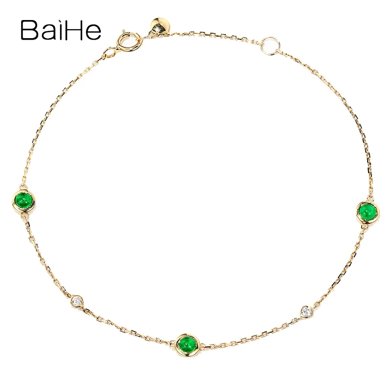 

BAIHE Real Solid 18K Yellow Gold Natural Emerald Diamond Bracelet Women Trendy Party Fine Jewelry Making 에메랄드 팔찌 পান্না ব্রেসলেট