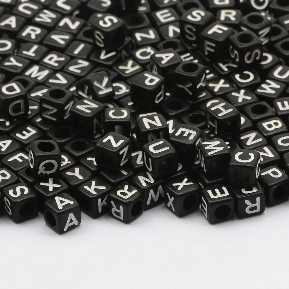 6mm Square Acrylic Beads Mixed Black Letter Loose Spacer Beads For Jewelry Making Handmade Diy Necklace Bracelet Accessories