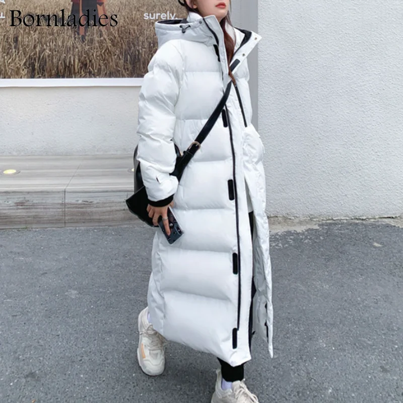 bornladies Casual Thick Cotton Coat For Women Hooded Collar Loose Long Sleeve Patchwork Pockets Coats Female 2021 Winter Style