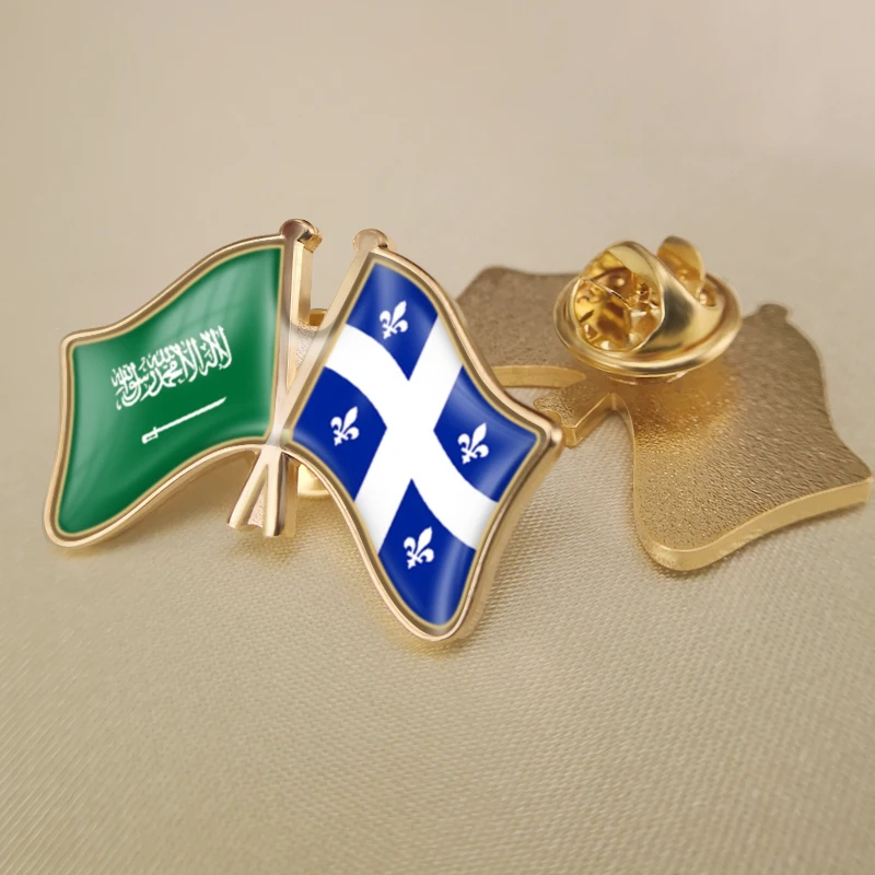 Saudi Arabia and Quebec Crossed Double Friendship Flags Lapel Pins Brooch Badges