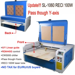 2024 RECI W2 100W CO2 1060 Laser Engraving Machine DSP Control RUIDA 6445G Laser Cutting Engraver Yaxis pass through 2 platforms
