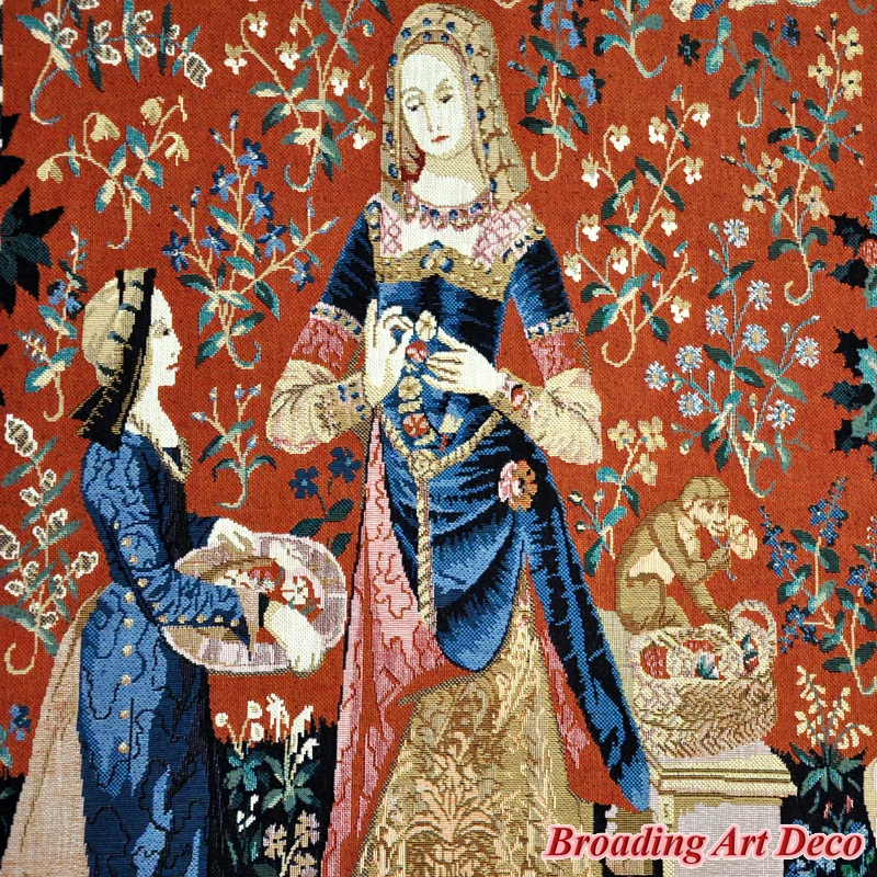 SMELL - The Lady & the Unicorn Medieval Tapestry Wall Hanging Jacquard Weave Gobelin Home Art Decoration Cotton 100% 139*105cm