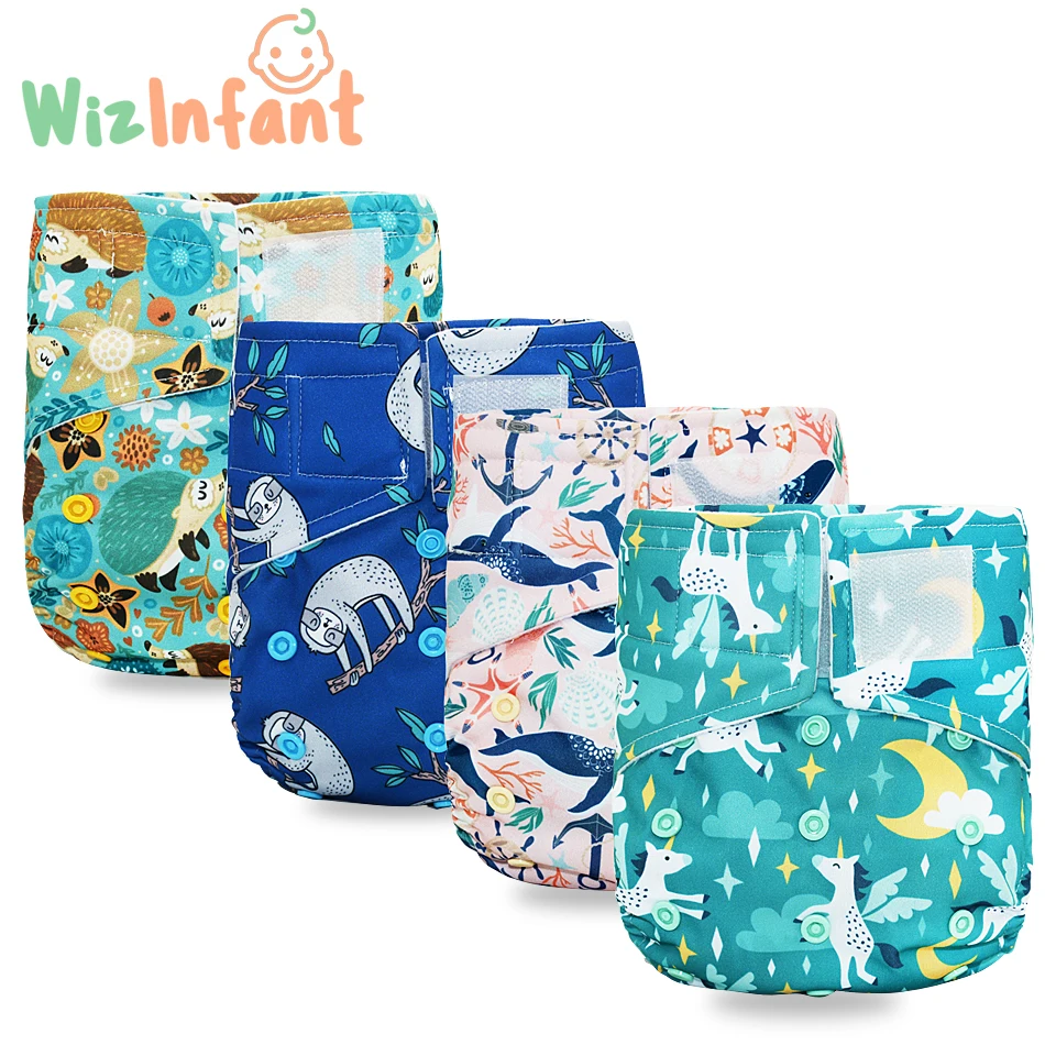 WizInfant Hook&Loop OS Pocket Cloth Diaper,Waterproof Breathable S M& L Adjustable,fit 5-15kg Baby