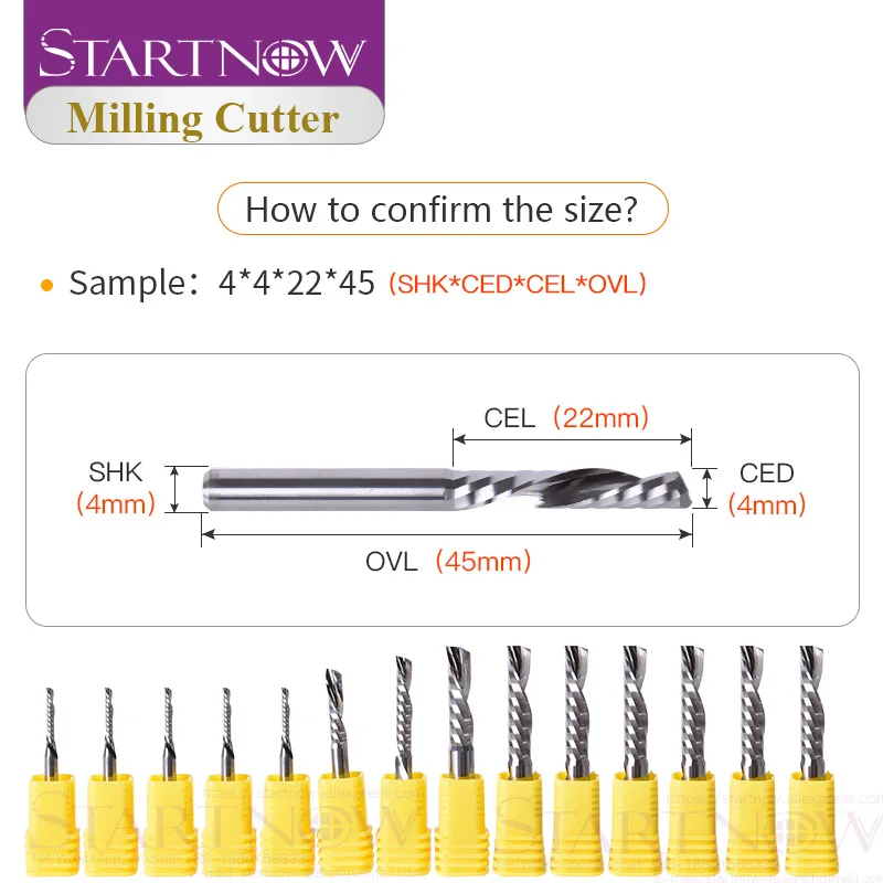 Startnow 5Pcs/lot Down Cut Milling Cutter Single Flute Spiral Bits 3.175/4/6 SHK Tungsten Carbide CNC Tool Router Engraving Bits