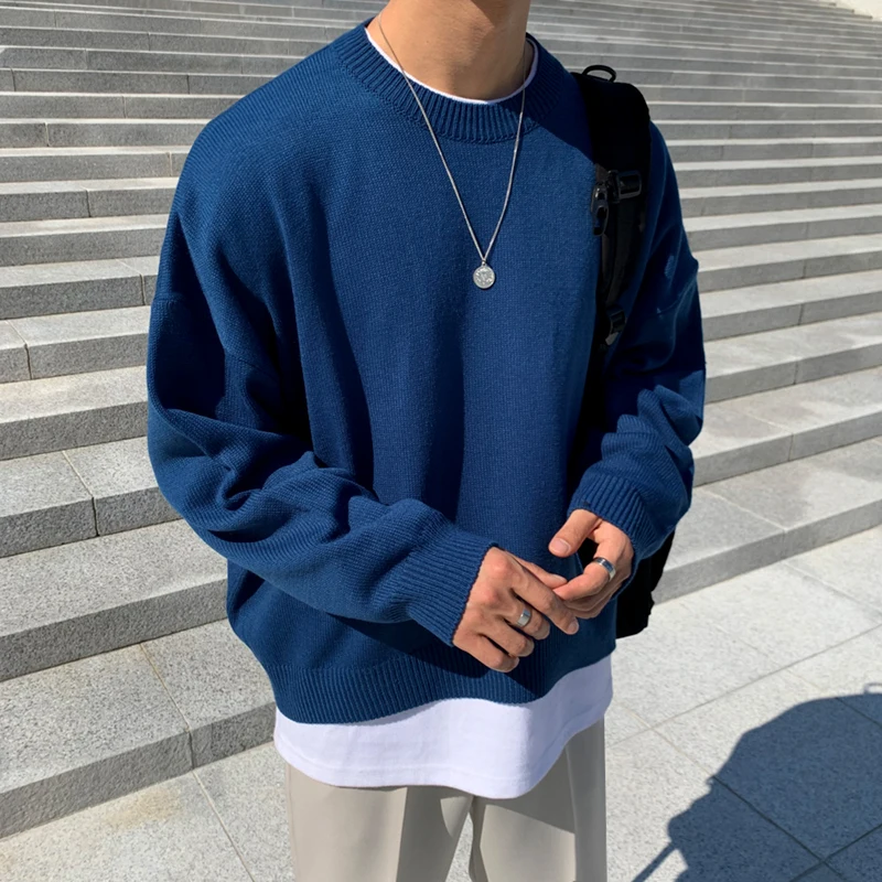 

Pure color sweater men's autumn new Korean version of the trend loose round neck sweater knitted long-sleeved bottoming sweater