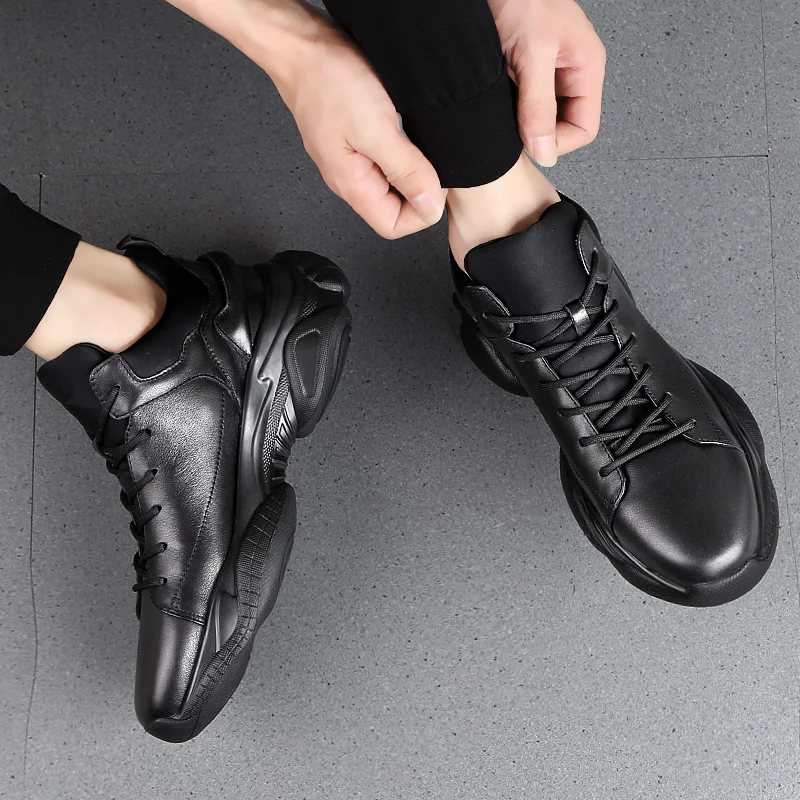 Spring/Autumn 3 CM Height Increase Leather Casual Men Sneakers Men Elevator Shoes Thick Sole Young Men Daily Footwear