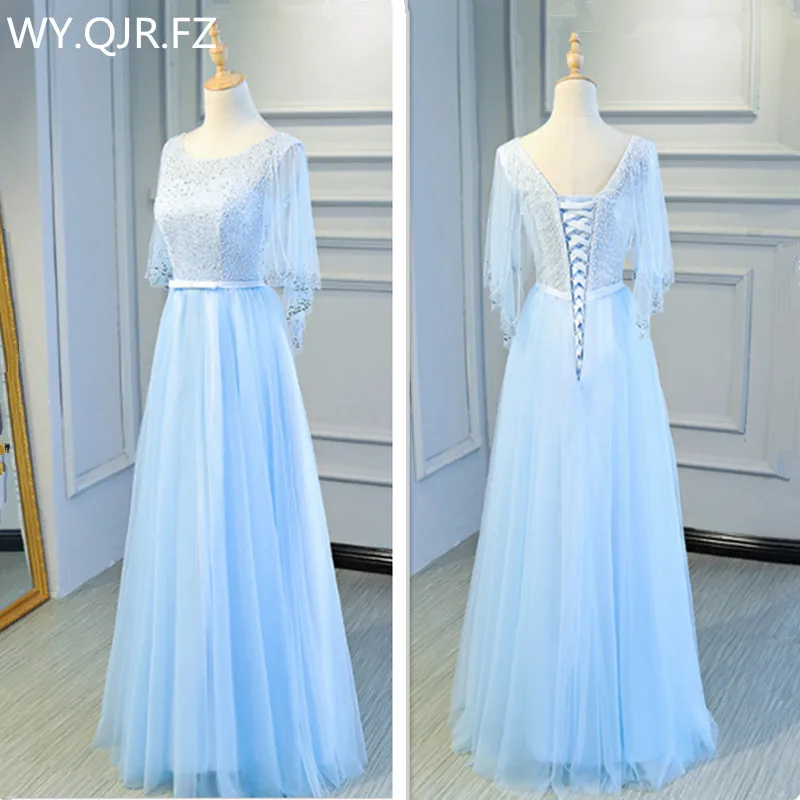 

WYHS-125#Evening Dress Long Blue Valentine Day Wedding Party Graduation Quinceanera Dresses Plastic sequins decoration wholesale