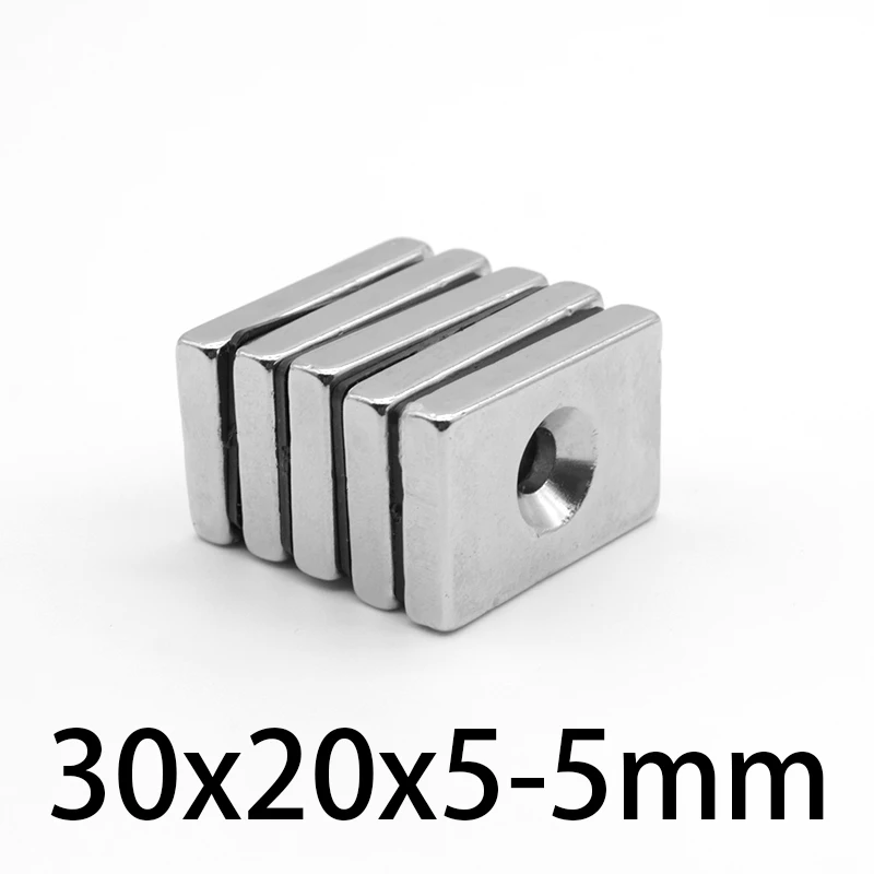 30x20x5-5mm N35 Block Powerful Magnets Hole 5mm Bulk Sheet Neodymium Magnet 30*20*5-5mm Strong Permanent NdFeB Magnets