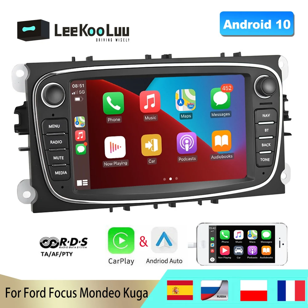 

LeeKooLuu Android 10.0 Car Radio 2 Din Multimedia Player GPS WIFI Bluetooth Carplay For Ford Focus S-Max Mondeo Galaxy C-Max