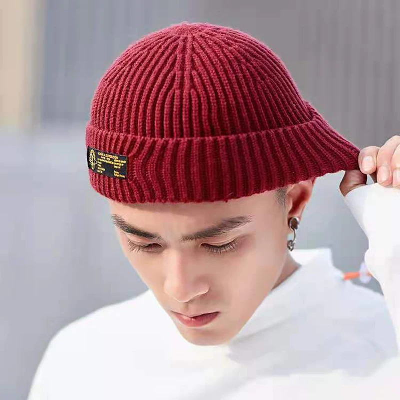 Autumn Knitted Hats Women Black Beanie Hat Men's Hip Hop Skullcap Thick Brimless Baggy Melon Cap Unisex Winter Solid Cap