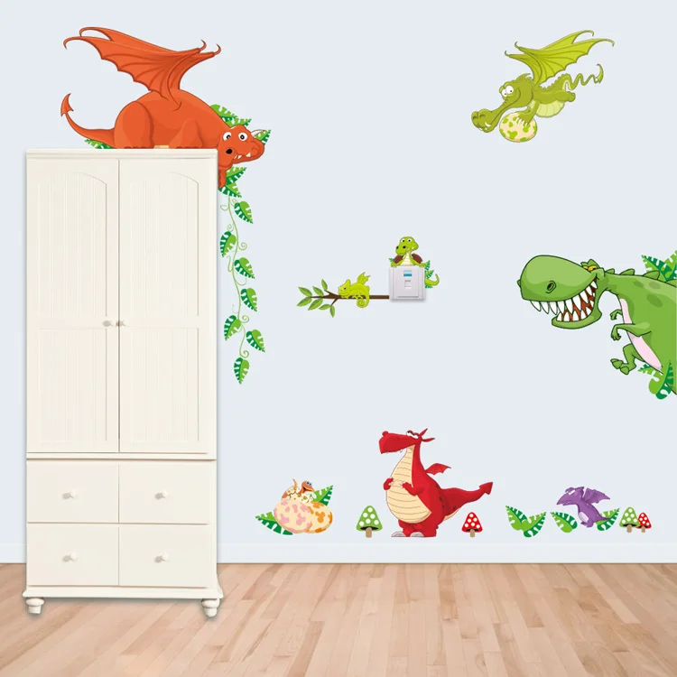 Cartoon Dinosaurier Zoo Wandaufkleber für Kinderzimmer Schlafzimmer Dekoration Wandbild Kinderzimmer Dekor Tiere Schrank Selbstklebende Tapete – Detail 4