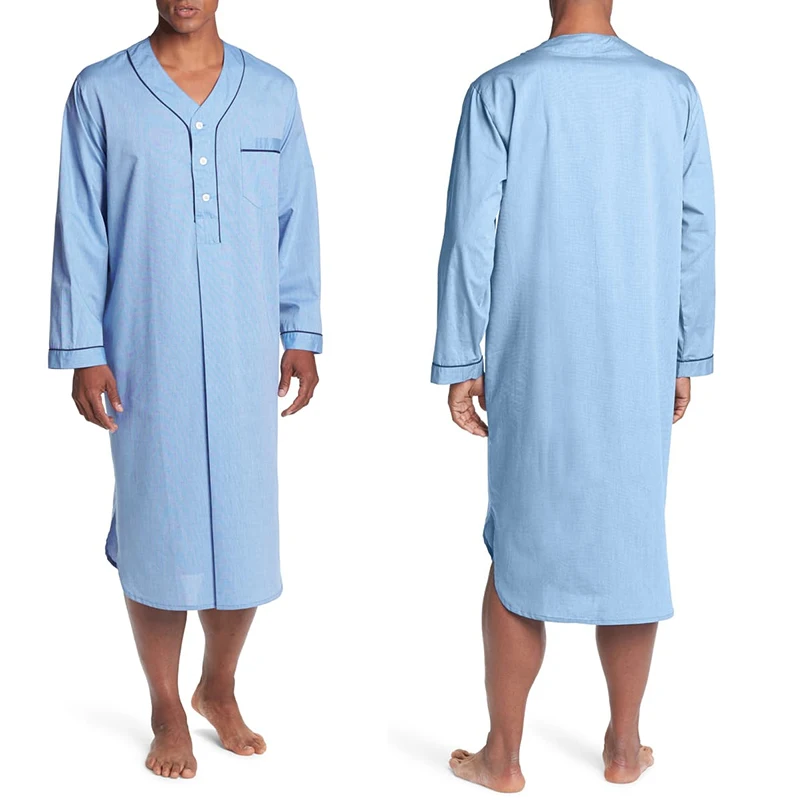 Pigiama Casual da uomo a maniche lunghe con scollo a v moda Homewear vestibilità ampia tinta unita pigiama Premium camicia da notte 2024 nuovo