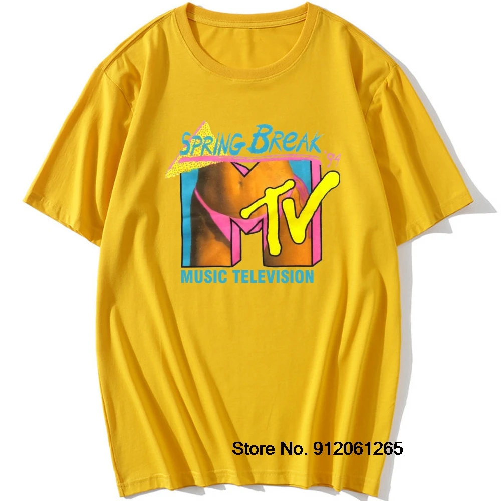 MTV Music Logo Retro T Shirt Spring Break 94 Mens Throwback Rock Hip Hop TV Show T-Shirts Cotton Funny O Neck Summer Tops Tees