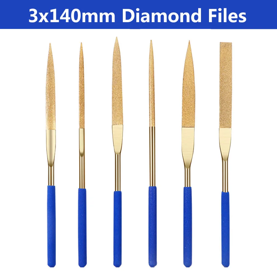 

3x140mm Titanium-plated file electroplated diamond file assorted flat semicircular files Emery fine jade grinding polishing tool