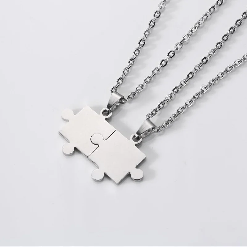 1 Pair Lover Paired Puzzle Pendant Necklaces For Women Men New Fashion Stainless Steel Couple Necklace Friendship Jewelry Gifts