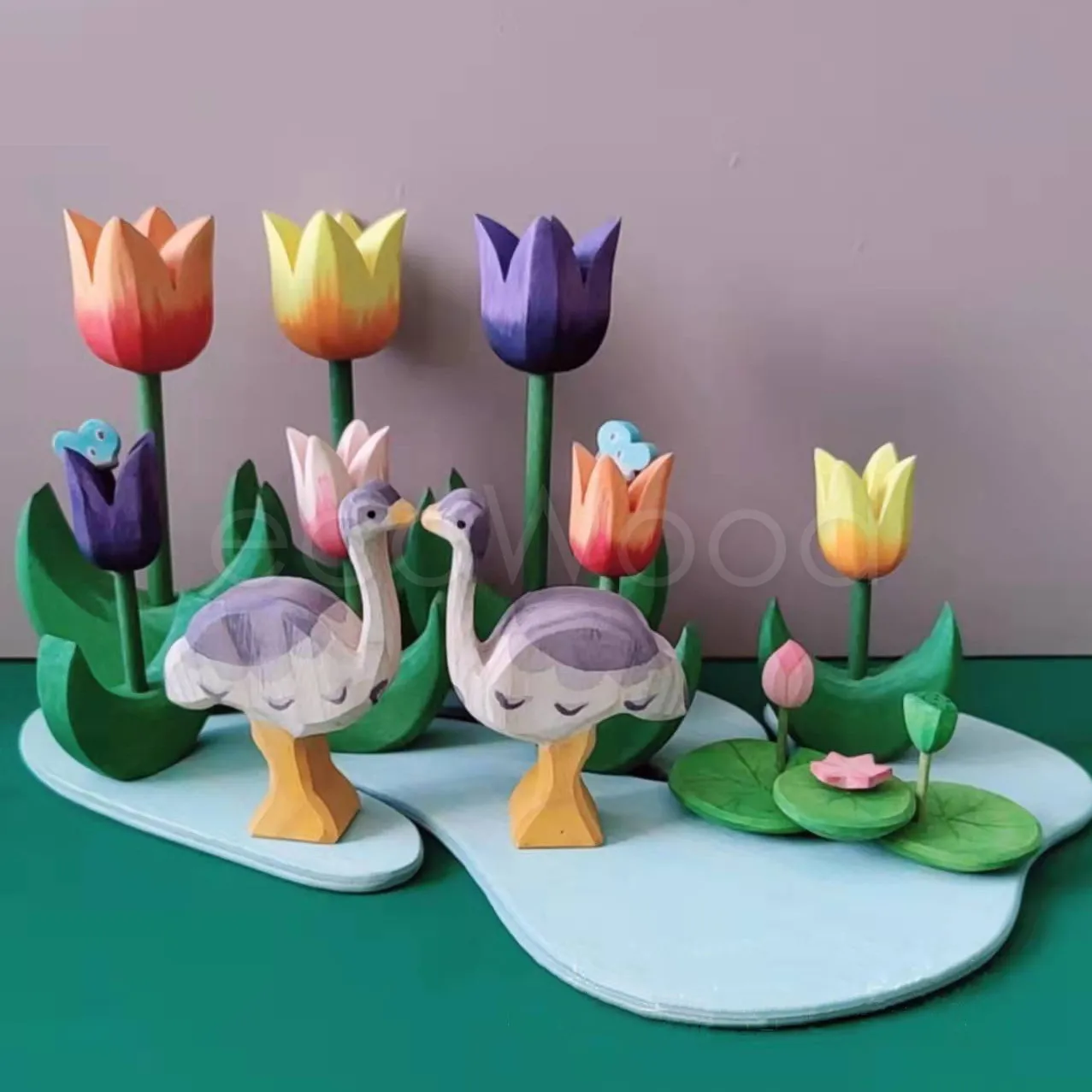 Tulipanes de madera para niños, bloques de construcción, apilamiento, flor, castillo, juegos, manualidades, Montessori, Escena de juguete