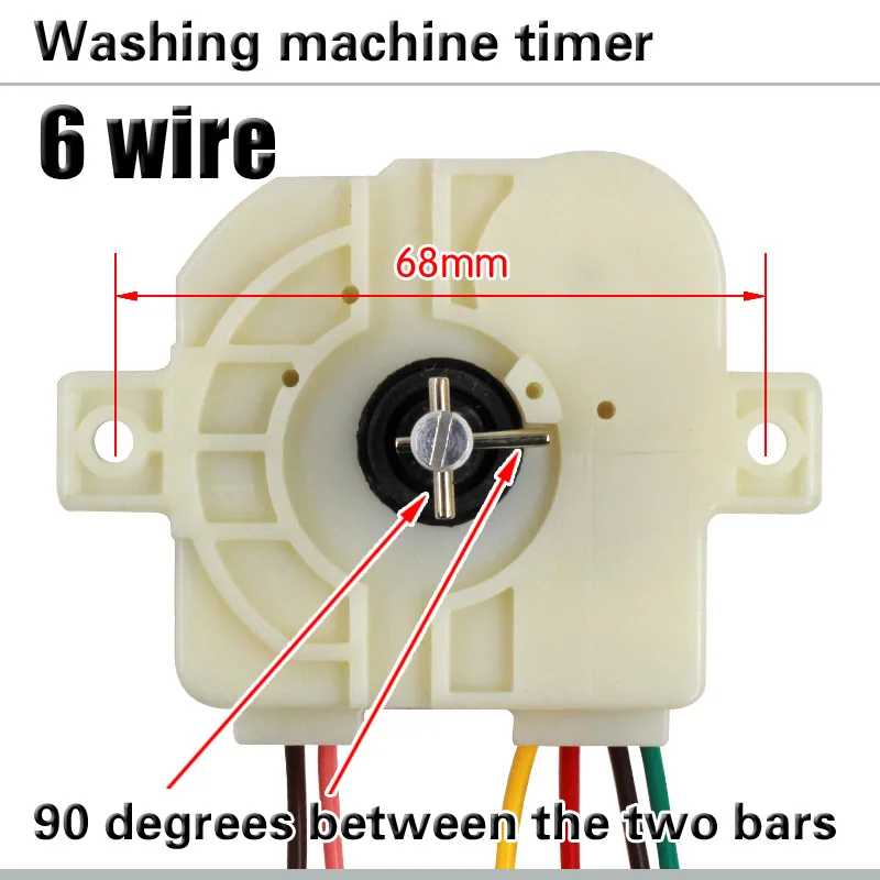 Temporizador de lavadora de 90 grados, 6 cables, interruptor de temporizador, temporizador de lavado, lavadora semiautomática de doble cilindro