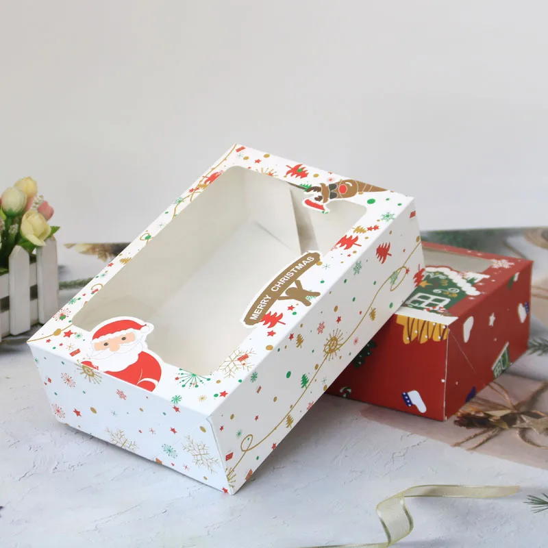 4PCS Christmas Party Paper Packaging Boxes Pvc Window Biscuit Box Cake Candy Chocolate Boxes